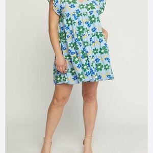 Entro Blue and Green Floral Mini Dress